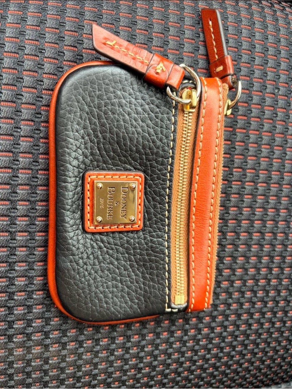 Dooney & Bourke Black and Cognac Leather Zip Wristlet